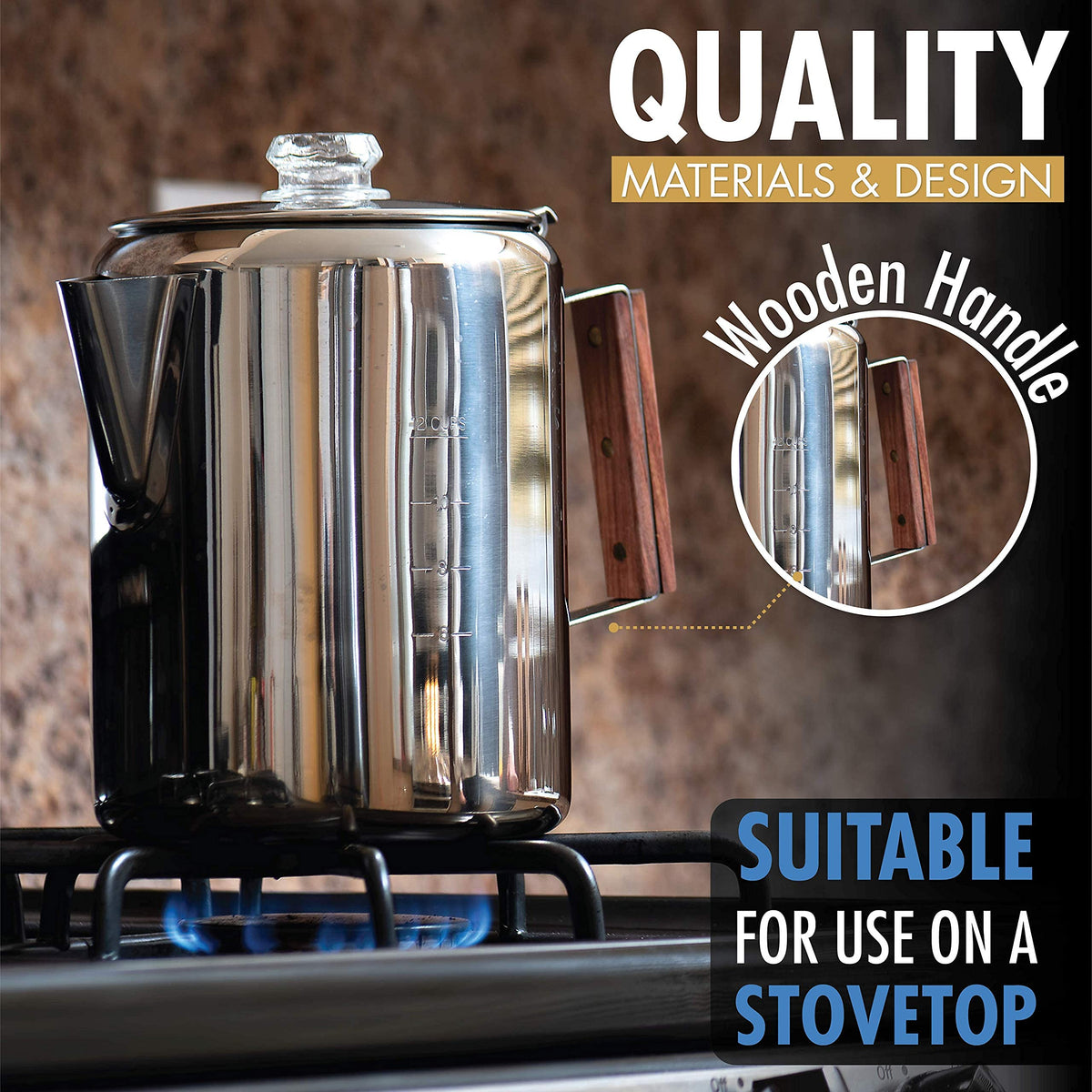 12 Cup Stainless Steel Percolator Coffee Maker Pot U101