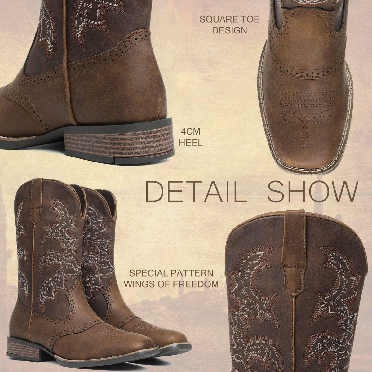 Cowboy Boots Square Toe Slip Resistant Work G67356