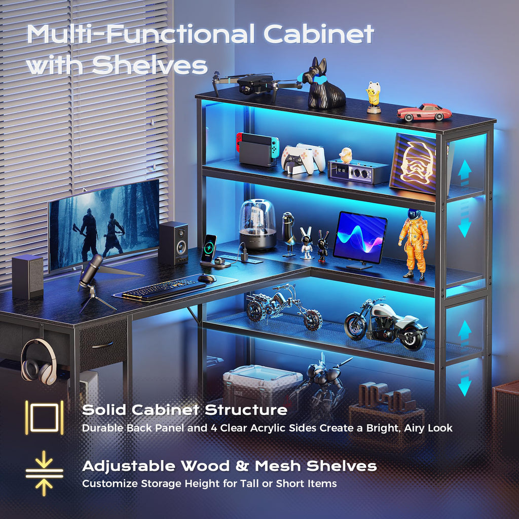 57 Inch L Shaped Gaming Computer Desk with Power Outlets G539150