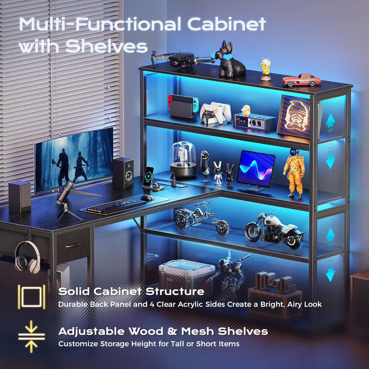 57 Inch L Shaped Gaming Computer Desk with Power Outlets G539150